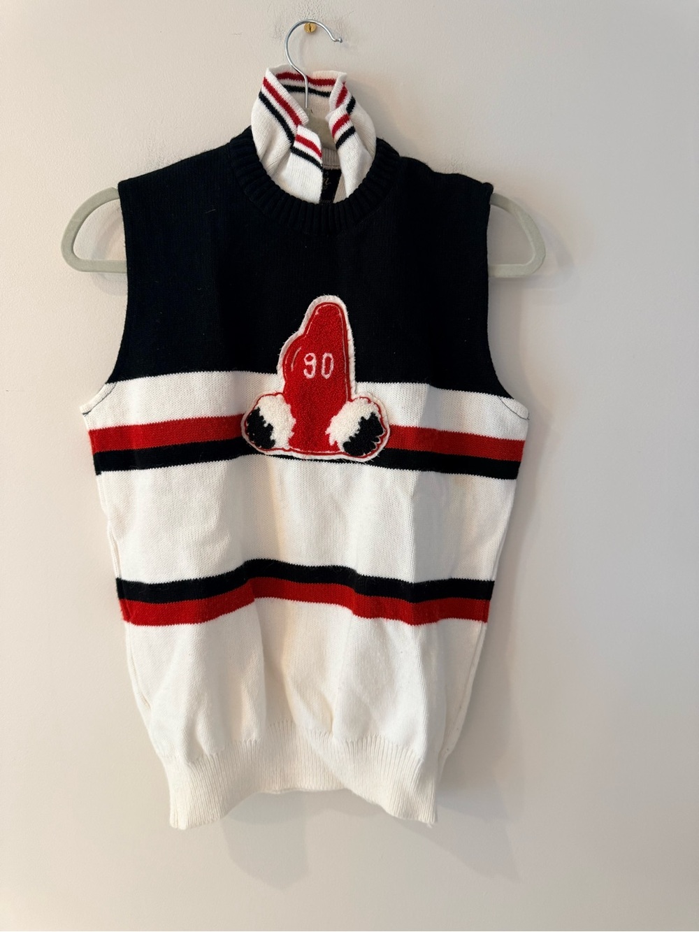 Dehen Knitting Co Knit Vest with Red & Black Stripes